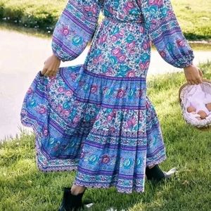 Periwinkle Blue Floral Boho Maxi Skirt, Fall Skirt, Gypsy Skirt, Hippie Skirt